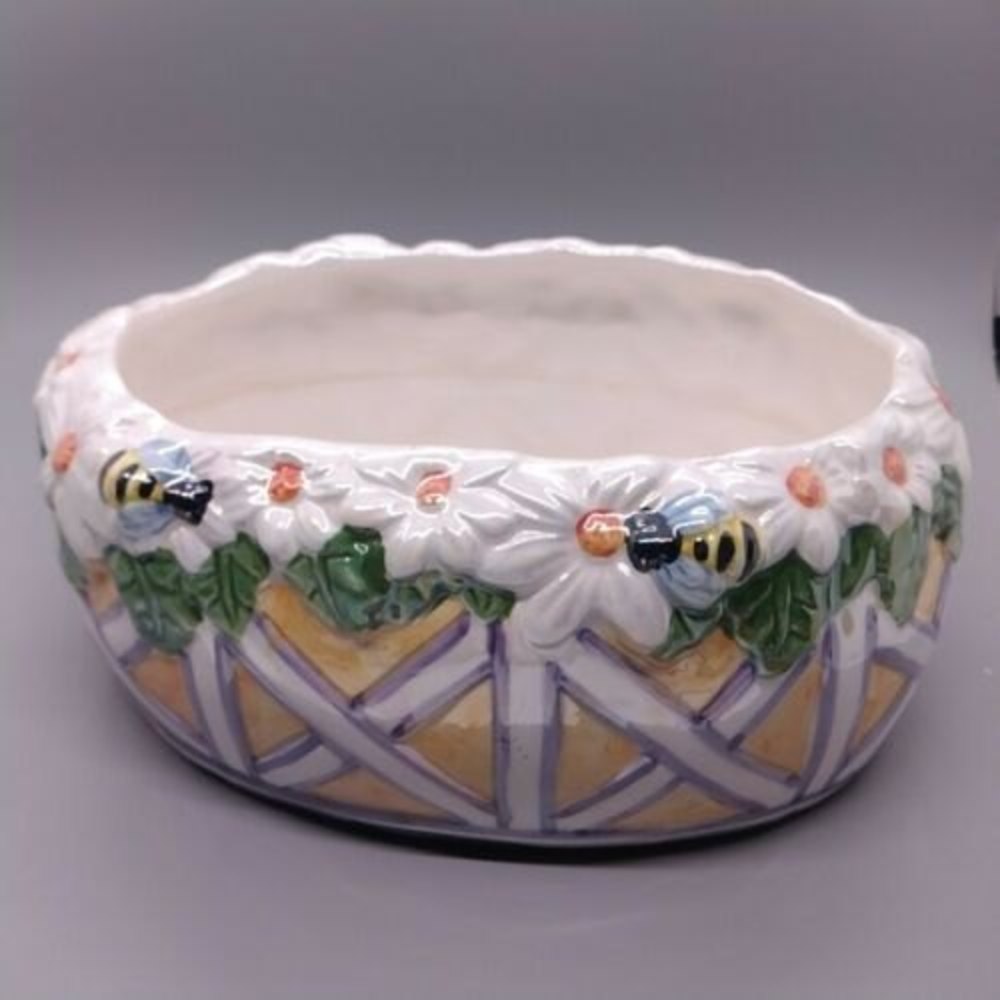 Ceramic Summer Bees Oval Planter plants succulents pastels iridescent basket